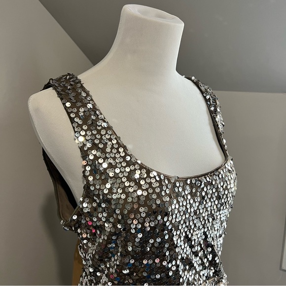 Silver Sequin Holiday Dress - Stretch Poly Blend - Picture 3 of 13
